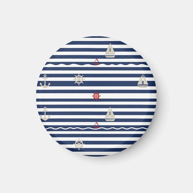 Nautical Anchor Sailboat Stripe Pattern Magnet (Front)