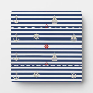 Nautical Anchor Sailboat Stripe Pattern Plaque