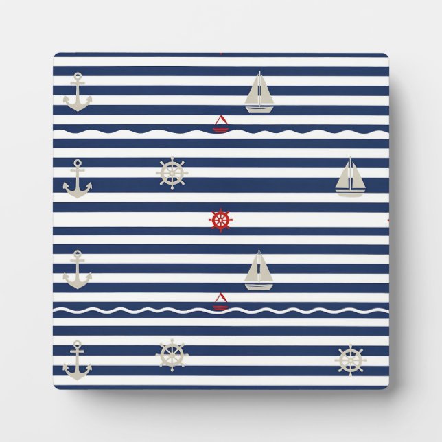 Nautical Anchor Sailboat Stripe Pattern Plaque (Front)