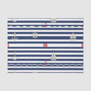 Nautical Anchor Sailboat Stripe Pattern Tissue Paper