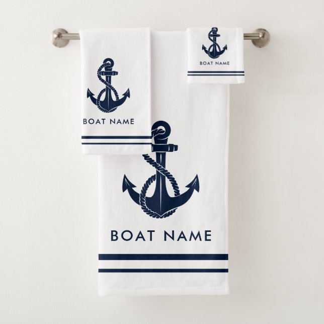 Nautical Anchor Sailing Boat Name Custom Swag Bath Towel Set (Insitu)