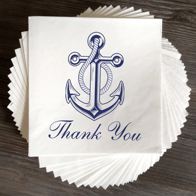 Nautical Anchor Sailor Navy Blue Wedding Thank You Napkin (Creator Uploaded)