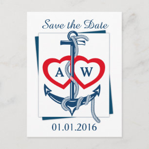 Nautical anchor Save The Date postcards Customised