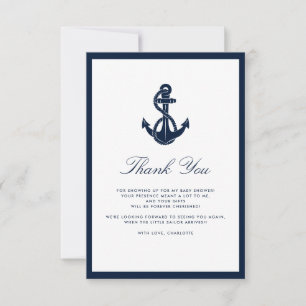 Nautical Anchor Script Boy Baby Shower Thank You Card