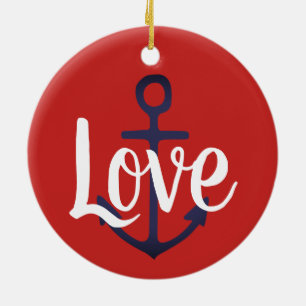 nautical ANCHOR + script LOVE Ceramic Tree Decoration