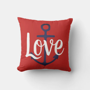 nautical ANCHOR + script LOVE - WHITE both sides Cushion