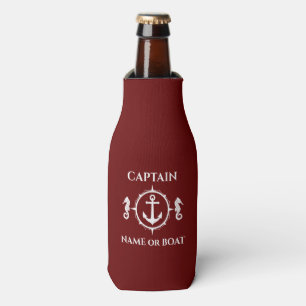 Nautical Anchor Seahorse Captain Boat Name Red Bottle Cooler