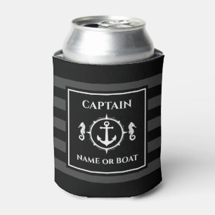 Nautical Anchor Seahorse Captain Name or Boat Grey Can Cooler