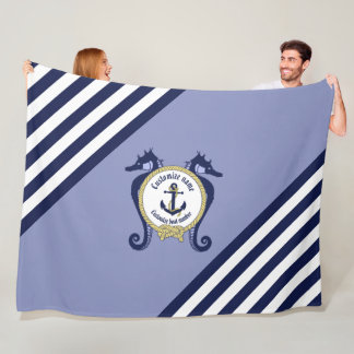 Nautical anchor/seahorse/gold/customise name  thro fleece blanket