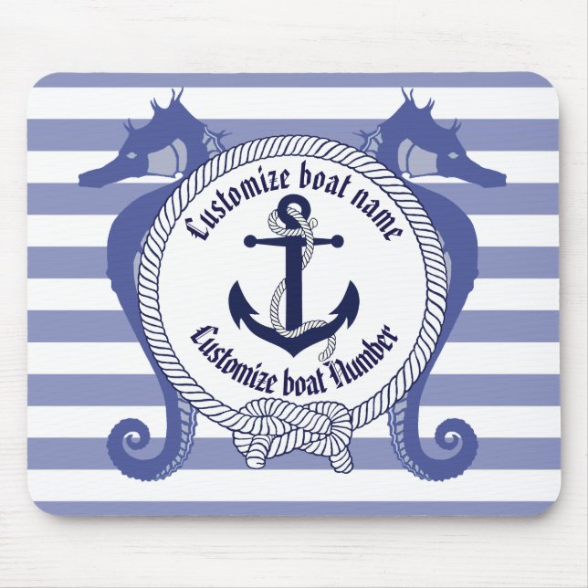 Nautical Anchor/Seahorse/knot/Customise name, # Mouse Mat (Front)