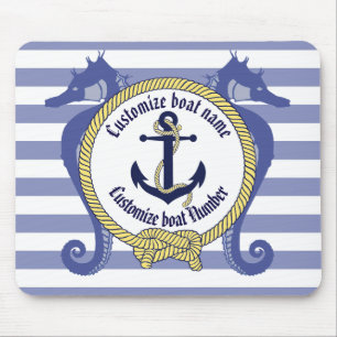 Nautical Anchor/Seahorse/knot/Customise name, # Mouse Mat