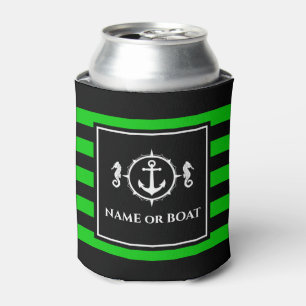 Nautical Anchor Seahorse Your Name or Boat Lime Can Cooler
