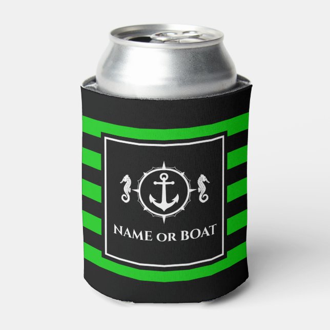 Nautical Anchor Seahorse Your Name or Boat Lime Can Cooler (Can Front)