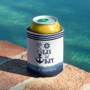 Nautical Anchor SEAS THE DAY Personalised Can Cooler