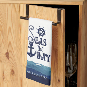 Nautical Anchor SEAS THE DAY Personalized Tea Towel
