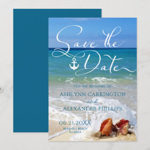Nautical Anchor Seashells on Beach or Your Photo Save The Date