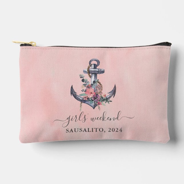 Nautical Anchor Seaside Girls’ Weekend  Accessory Pouch (Front)
