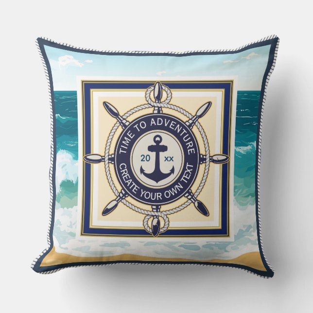 Nautical Anchor Ship Wheel Ocean Beach Custom Cushion (Front)