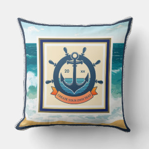 Nautical Anchor Ship Wheel Ocean Beach Custom Cushion