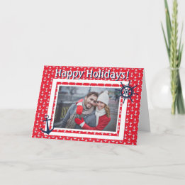 Nautical Anchor & Ships Wheel Custom Photo & Text Holiday Card