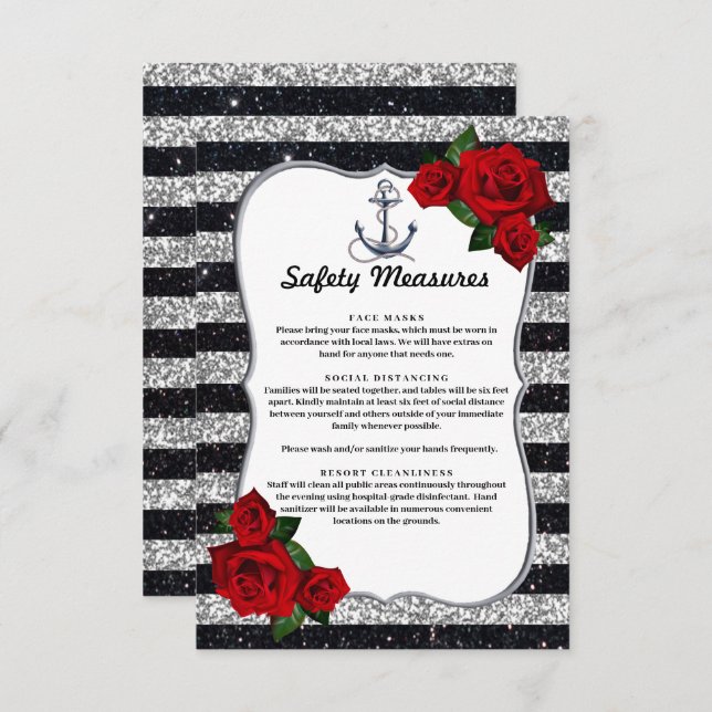Nautical Anchor Silver Black Stripe Safety Measure Enclosure Card (Front/Back)