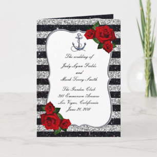 Nautical Anchor Silver Black Stripes Program Card