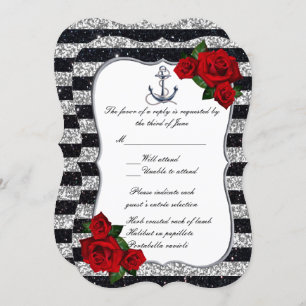 Nautical Anchor Silver Black Stripes Response Card