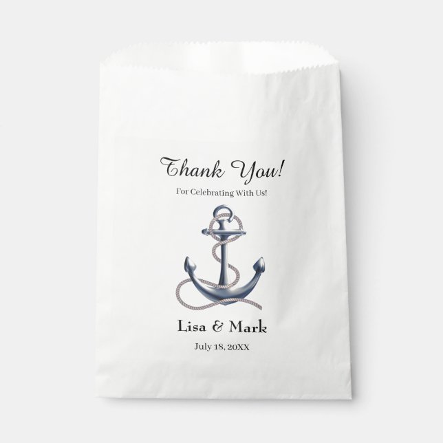 Nautical Anchor Silver Black Stripes Wedding Favour Bags (Front)
