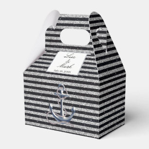 Nautical Anchor Silver Black Stripes Wedding Favour Box
