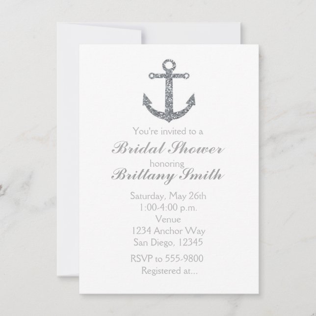 Nautical Anchor Silver Glitter Party Invitation (Front)