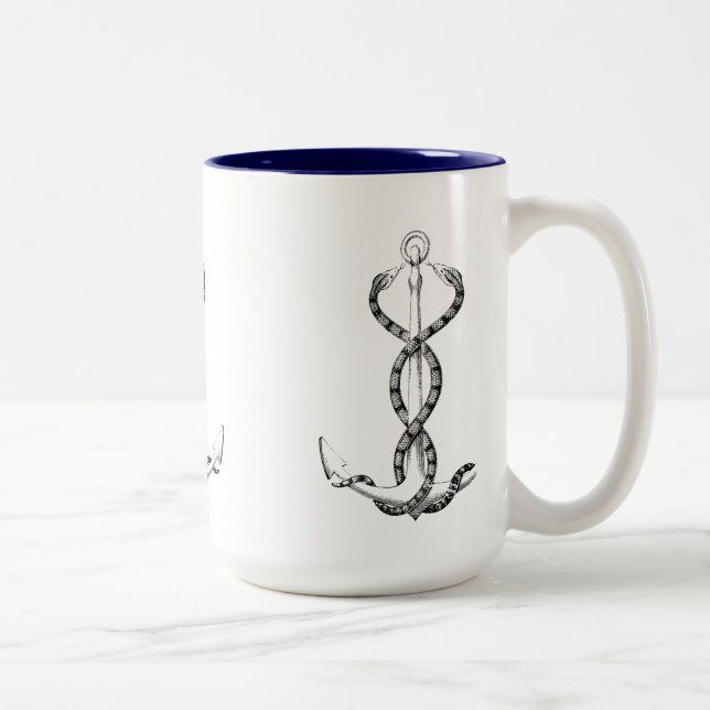 Nautical Anchor snakes Two-Tone Coffee Mug (Right)