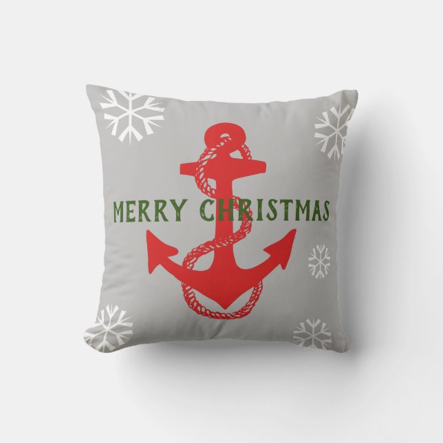 nautical ANCHOR + SNOWFLAKES w/ MERRY CHRISTMAS | Cushion (Front)