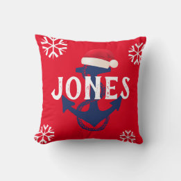 nautical ANCHOR + SNOWFLAKES with SANTA HAT | Cushion