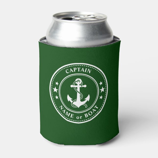 Nautical Anchor Stars Captain Boat or Name Forest Can Cooler (Can Front)