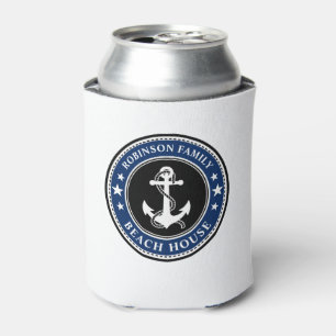 Nautical Anchor Stars Your Family Beach House Navy Can Cooler