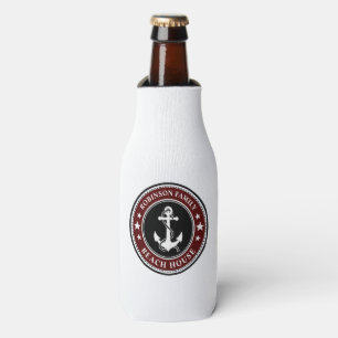 Nautical Anchor Stars Your Family Beach House Red Bottle Cooler
