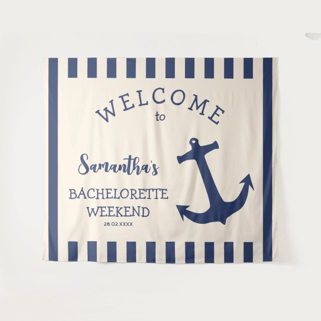 Nautical Anchor Stripe Bachelorette Party Backdrop Tapestry (Front (Horizontal))