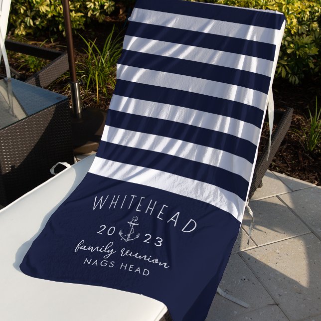 Nautical Anchor Stripe Navy Monogram Beach Towel (Creator Uploaded)