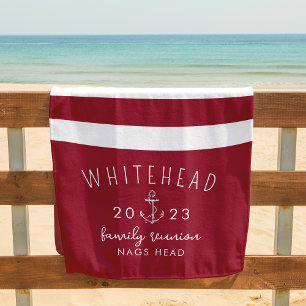 Nautical Anchor Stripe Red Monogram Beach Towel