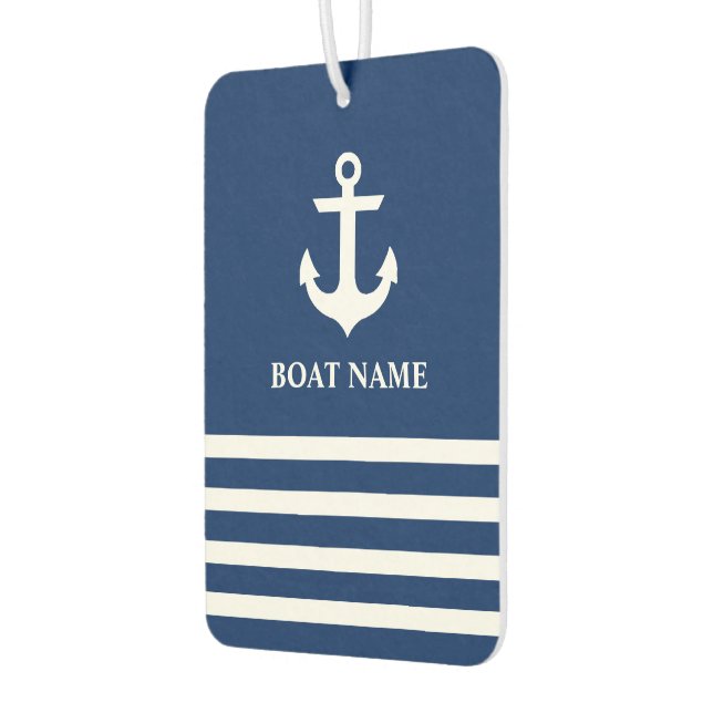 Nautical Anchor Striped Boat Name Navy Blue Car Air Freshener (Left)