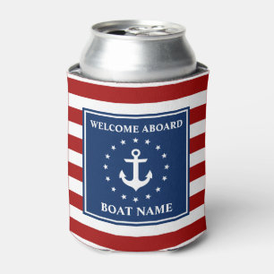 Nautical Anchor Striped Boat Name Stars Can Cooler