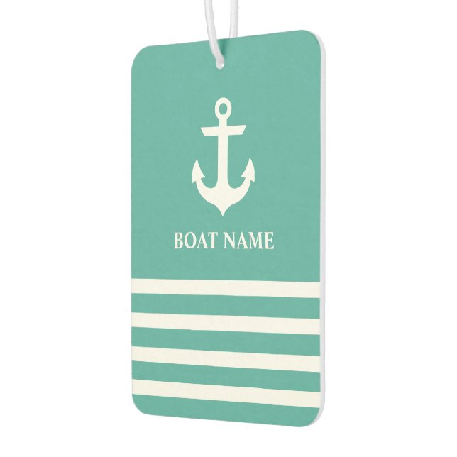 Nautical Anchor Striped Boat Name Teal Car Air Freshener (Left)