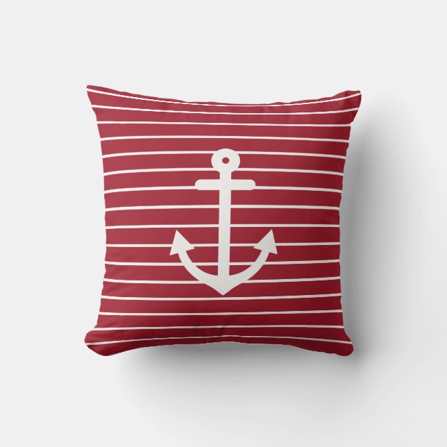 Nautical Anchor Striped Red Cushion (Front)