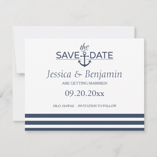 Nautical Anchor & Striped Save the Date Postcard (Front)