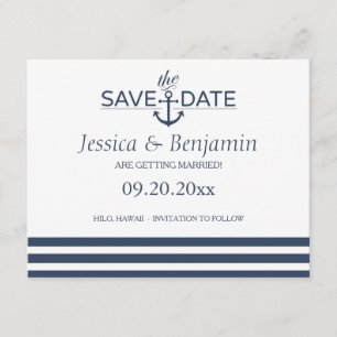 Nautical Anchor & Striped Save the Date Postcard