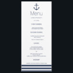 Nautical Anchor & Striped Wedding Dinner Menu Card<br><div class="desc">Gorgeous and elegant design printed Nautical Anchor & Striped Wedding Dinner Menu Cards that can be customised with your text. Check out the Graphic Art Design store for other products that match this design!</div>