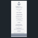 Nautical Anchor & Striped Wedding Dinner Menu Card<br><div class="desc">Gorgeous and elegant design printed Nautical Anchor & Striped Wedding Dinner Menu Cards that can be customised with your text. Check out the Graphic Art Design store for other products that match this design!</div>
