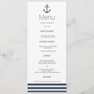 Nautical Anchor & Striped Wedding Dinner Menu Card