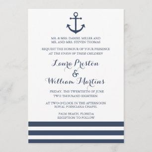 Nautical Anchor & Striped Wedding Invitation