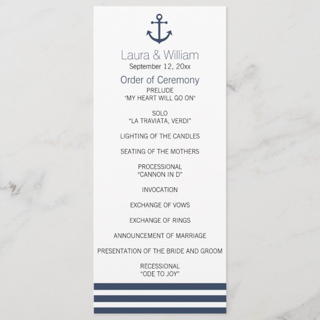 Nautical Anchor & Striped Wedding Program Programme (Front)